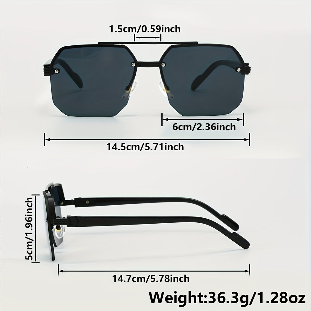 2 Semi-Rimless Fashion Glasses for Men & Women - Zinc Alloy Frame, PC Lenses, Ideal for Summer Parties, Streetwear, or Holiday Gifts.