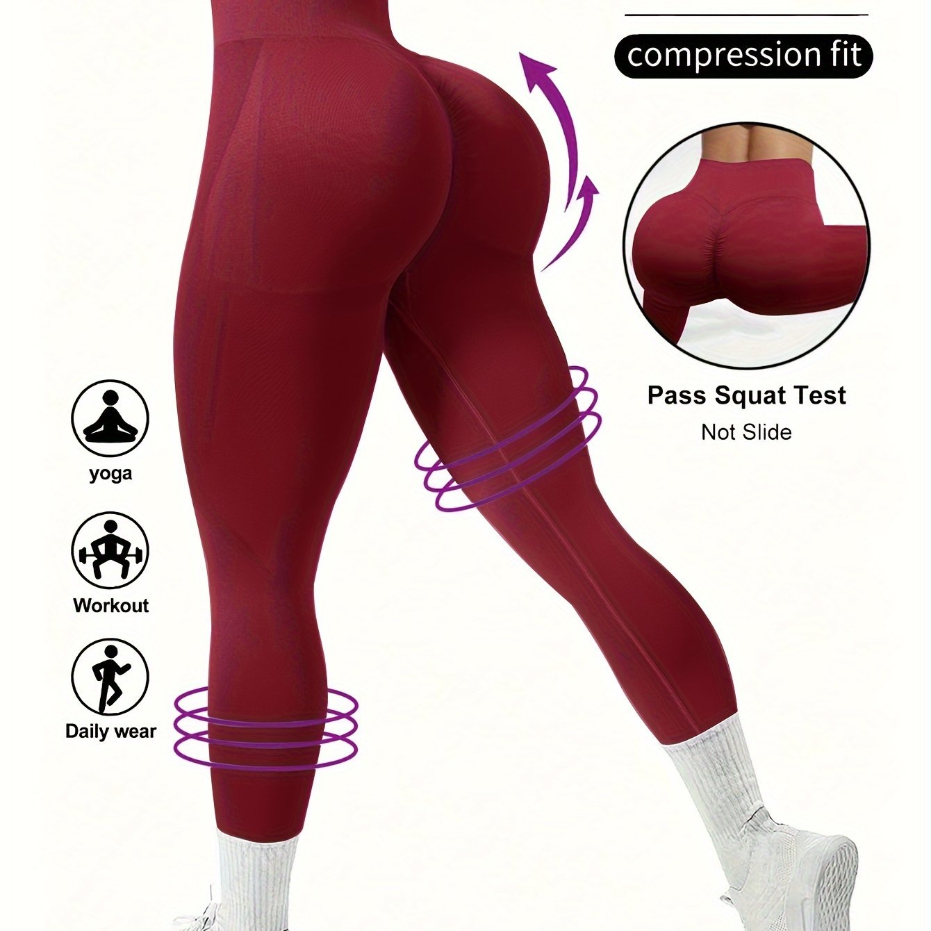 Seamless solid color yoga leggings with high waist and wide waistband for women's fitness and sports.