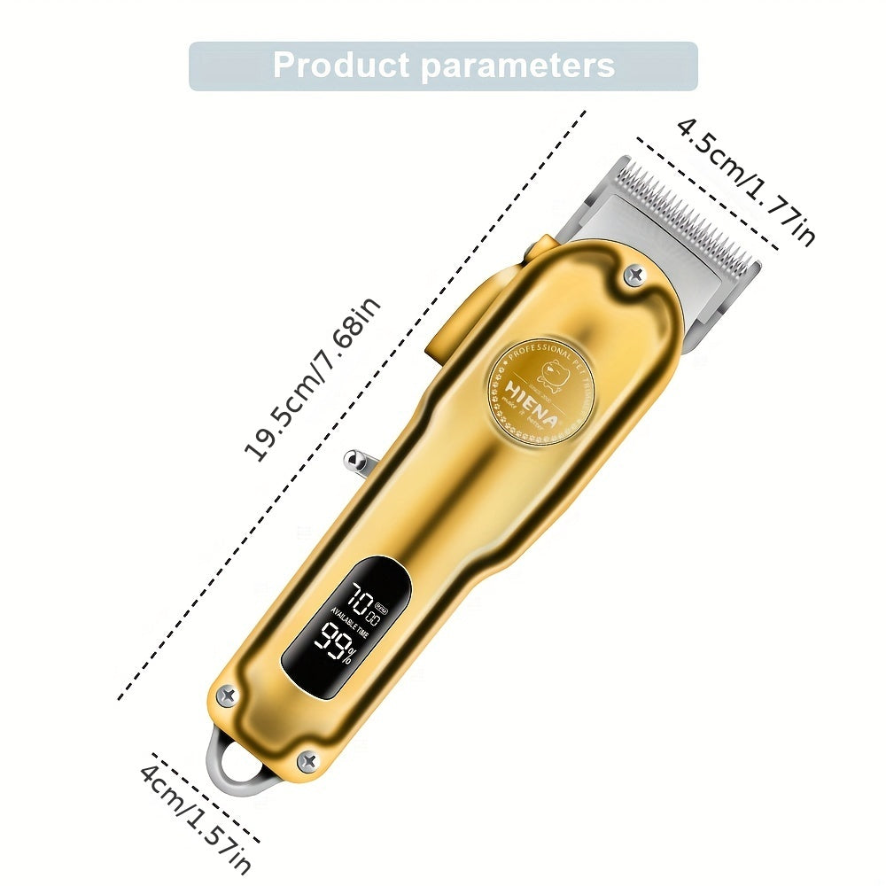 High-quality, rechargeable, cordless dog clipper with LED display screen, suitable for large dogs, low noise.