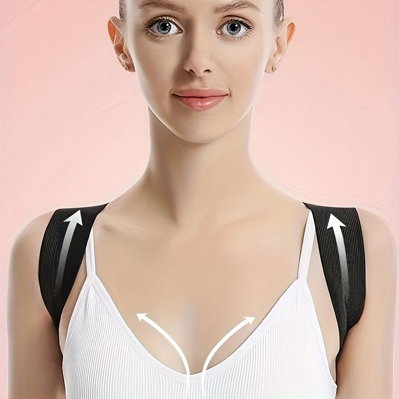 Breathable back brace for women with anti-slouching shoulder corrector and invisible open shoulder support made of knitted polyester fabric. Can be used as a chest strap replacement or as