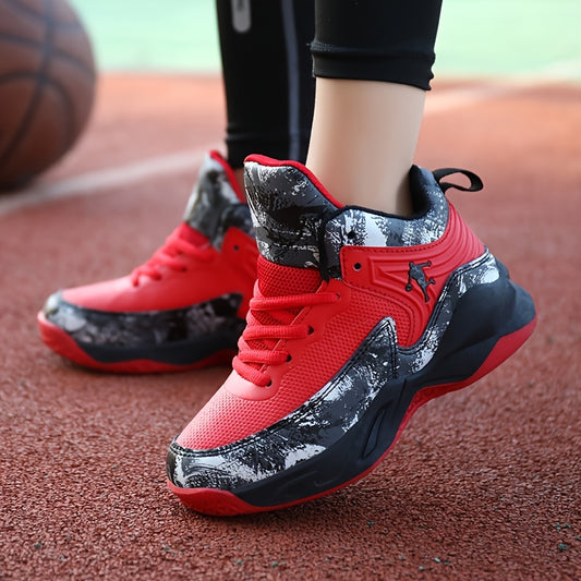 CHTAPPILIAR Boys' Mid-Top Basketball Shoes with Solid Color Splicing, All-Season Sports Sneakers. Lace-Up with PU Upper, Fabric Inner, TPR Sole, and EVA Insole. Features All-Weather Grip