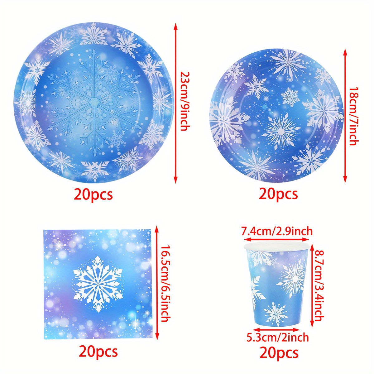 Winter Wonderland Party Supplies: 80 Pieces of Festive Snowflake Plates, Napkins, and Cups - Ideal for Christmas and Winter Birthday Celebrations.