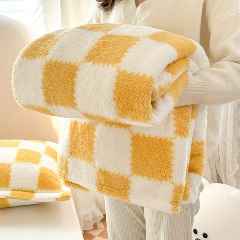 Soft and cozy plaid flannel throw blanket, perfect for staying warm on the couch, napping in the office, or traveling. Features a versatile checkerboard design and is machine washable for easy care.