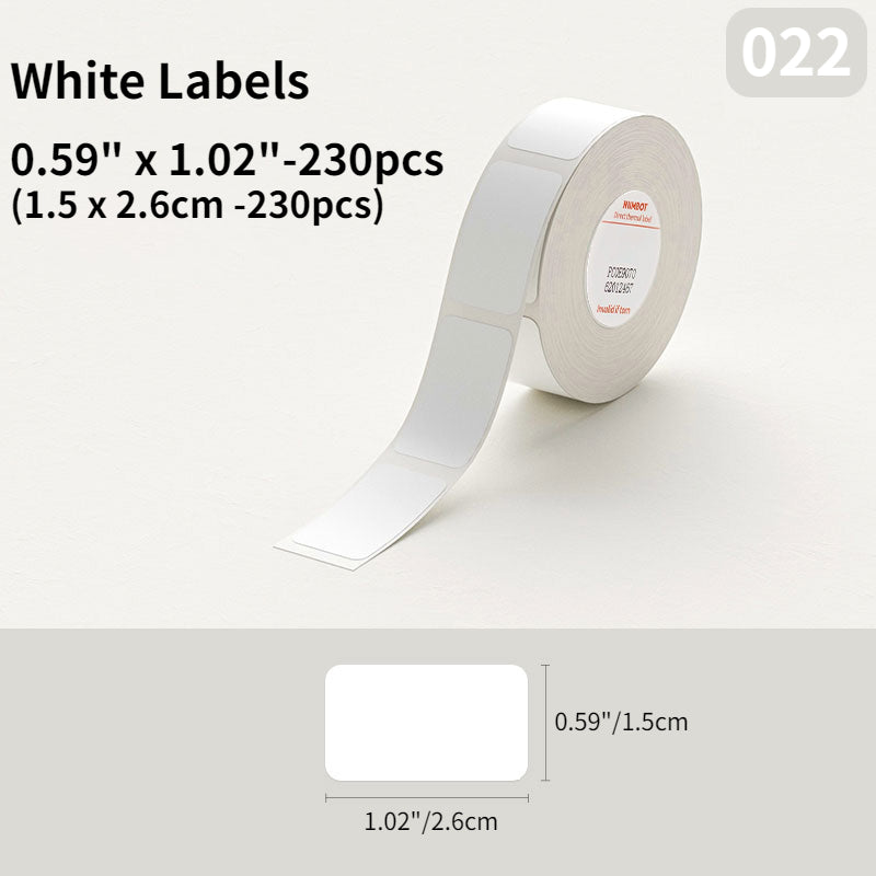 NIIMBOT Thermal Label Sticker Roll is white, waterproof, and oil-proof. Compatible with D11/D101/H1 Series Printers, it features strong adhesive, no ink needed. Ideal for home and