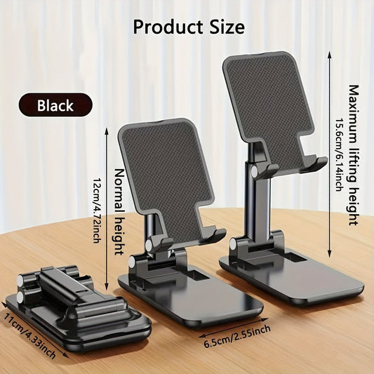 Foldable phone stand adjusts height and angle for 10.16-20.32cm devices. Ideal for office and bedroom, compatible with various devices.