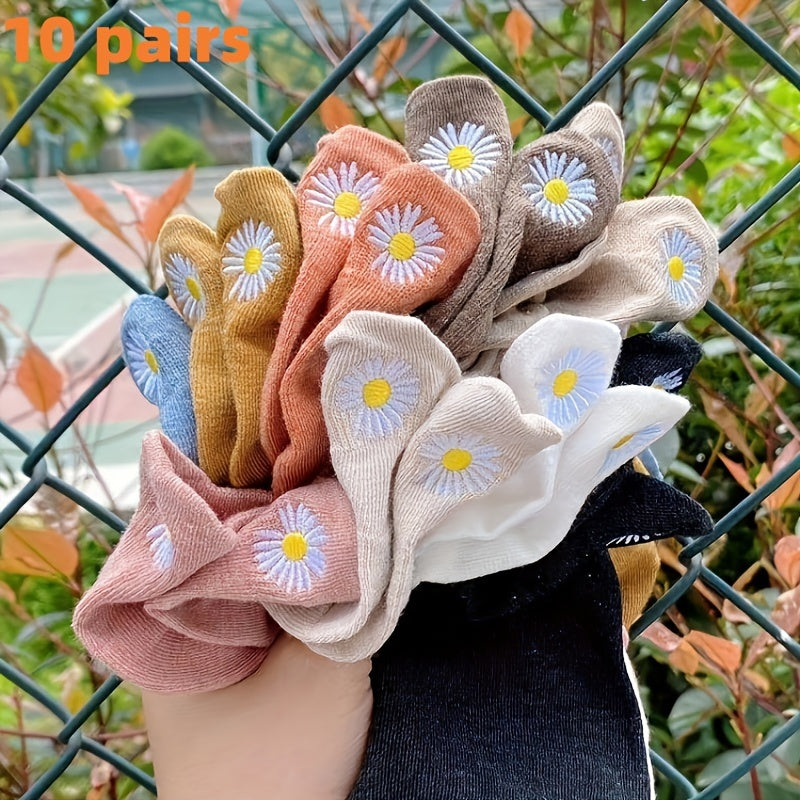 10 pairs of cute face embroidered low cut ankle socks for women, casual and breathable.