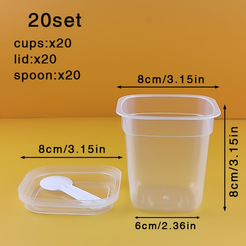 Set of 20 Reusable Plastic Dessert Cups with Lids & Spoons - Leakproof, BPA-Free for Serving Cakes, Puddings, Ice Cream - Ideal for Parties, Weddings, and Picnics