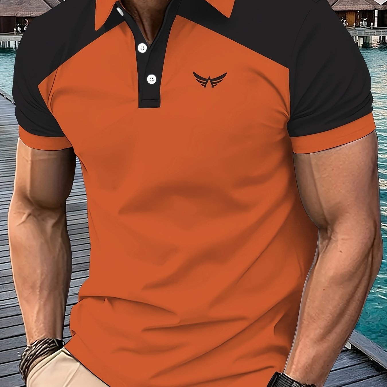 Men's Casual Summer Shirt - Color Block Design, Short Sleeve, Breathable Polyester, Machine Washable