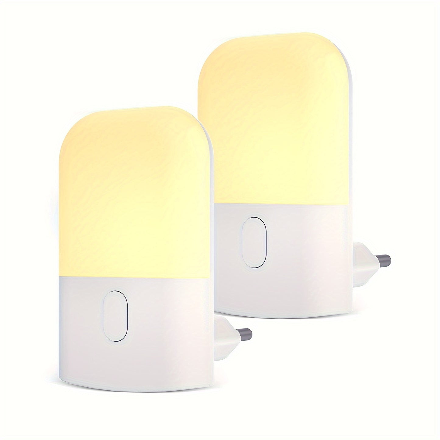 Adjustable brightness 1 or 2 piece plug-in LED night light for bedroom, bathroom, kitchen, corridor, and stairs in warm white.