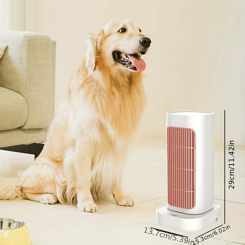 Portable 1-piece PTC Ceramic Space Heater with 1300W power, ideal for heating large rooms. Features 2 heat settings, 90° oscillation, adjustable thermostat, and overheat & tip-over protection for safety. Comes with a plastic base, operates on 220V-240V