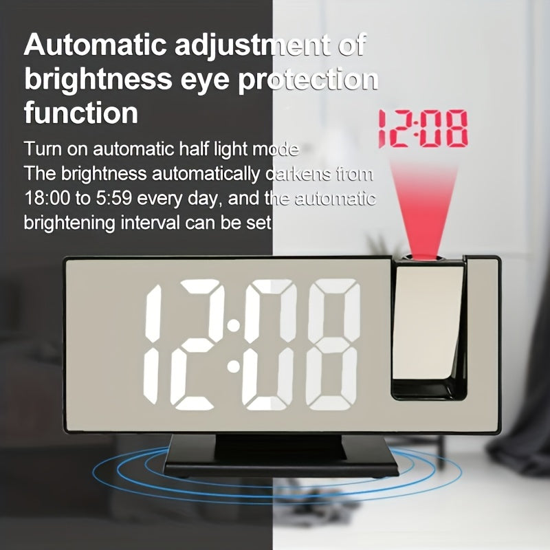 3D LED Mirror Clock with USB power, temperature display, auto brightness. Sleek black design for bedroom & living room. Includes battery & memory time function. ABS material. Living room