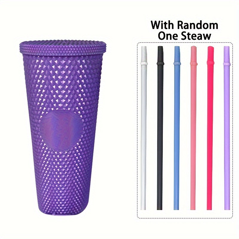 3 Durian Texture Reusable Water Bottles with Straw - Double Layer Plastic, BPA-Free, Pastel Pink & Blue, 450ml/700ml/1100ml for Travel, Fitness, Camping, and Daily Use