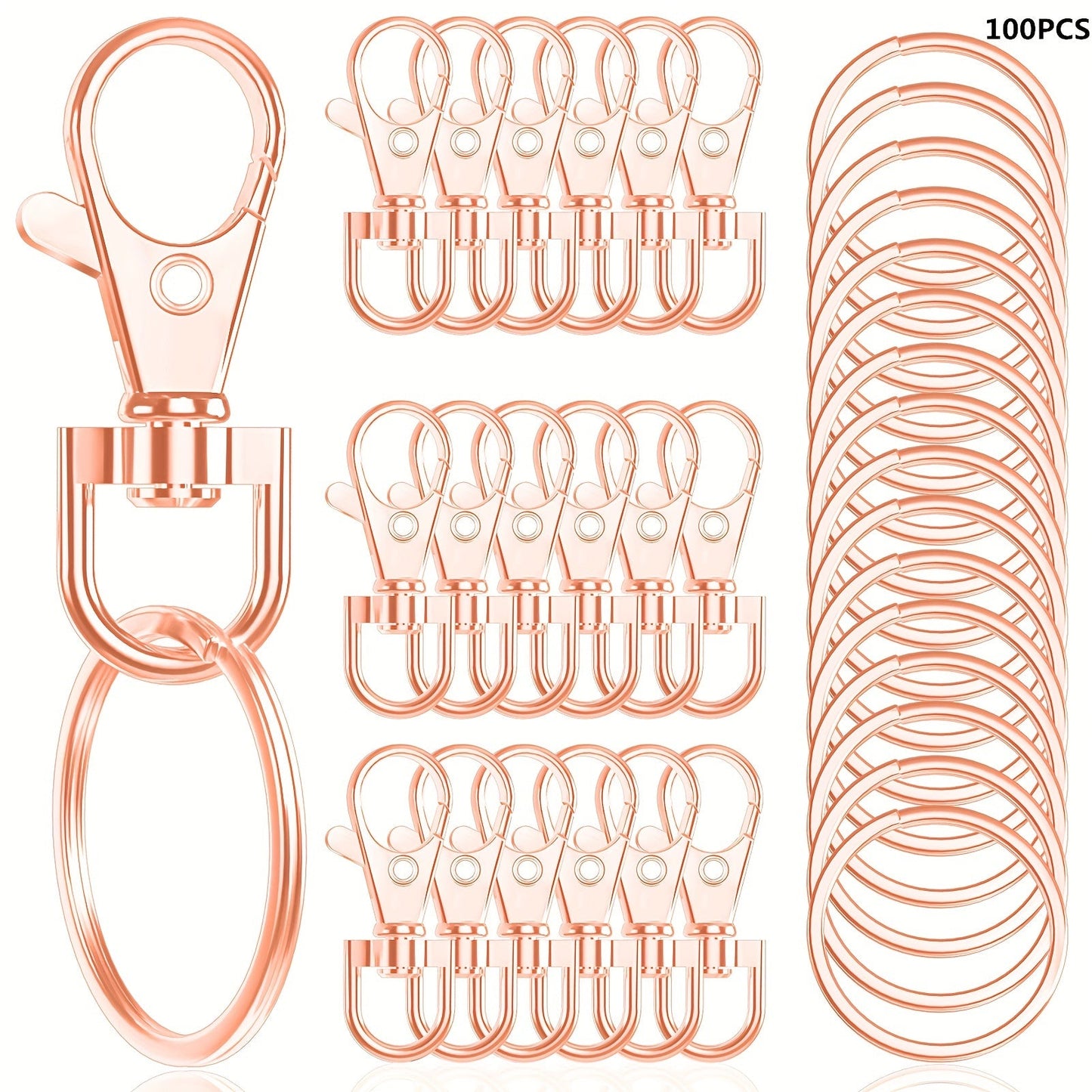 DIY Crafts Jewelry Set: 100pcs Rotating Lobster Clasps with Keychains and 50pcs Keychains, 50pcs Key Rings - Perfect for Christmas (35mm)