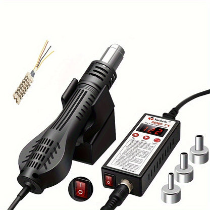 Yarboly 8858D Micro Rework Soldering Station with LED digital heat gun, European standard plug (220-240V), hair dryer design, battery not required.