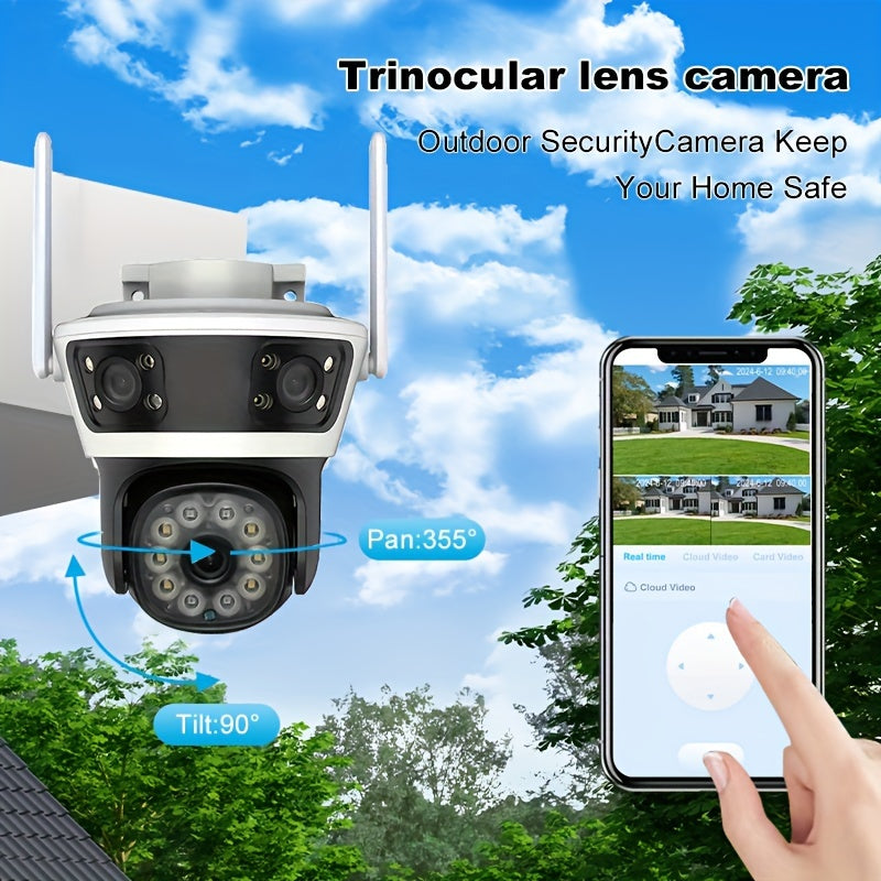 Keep your home secure with our Smart WiFi Outdoor Surveillance Camera! With multiple lenses for optimal coverage, easy smartphone control, night vision capabilities, and two-way audio, this camera is perfect for monitoring your surroundings. (SD Card Not