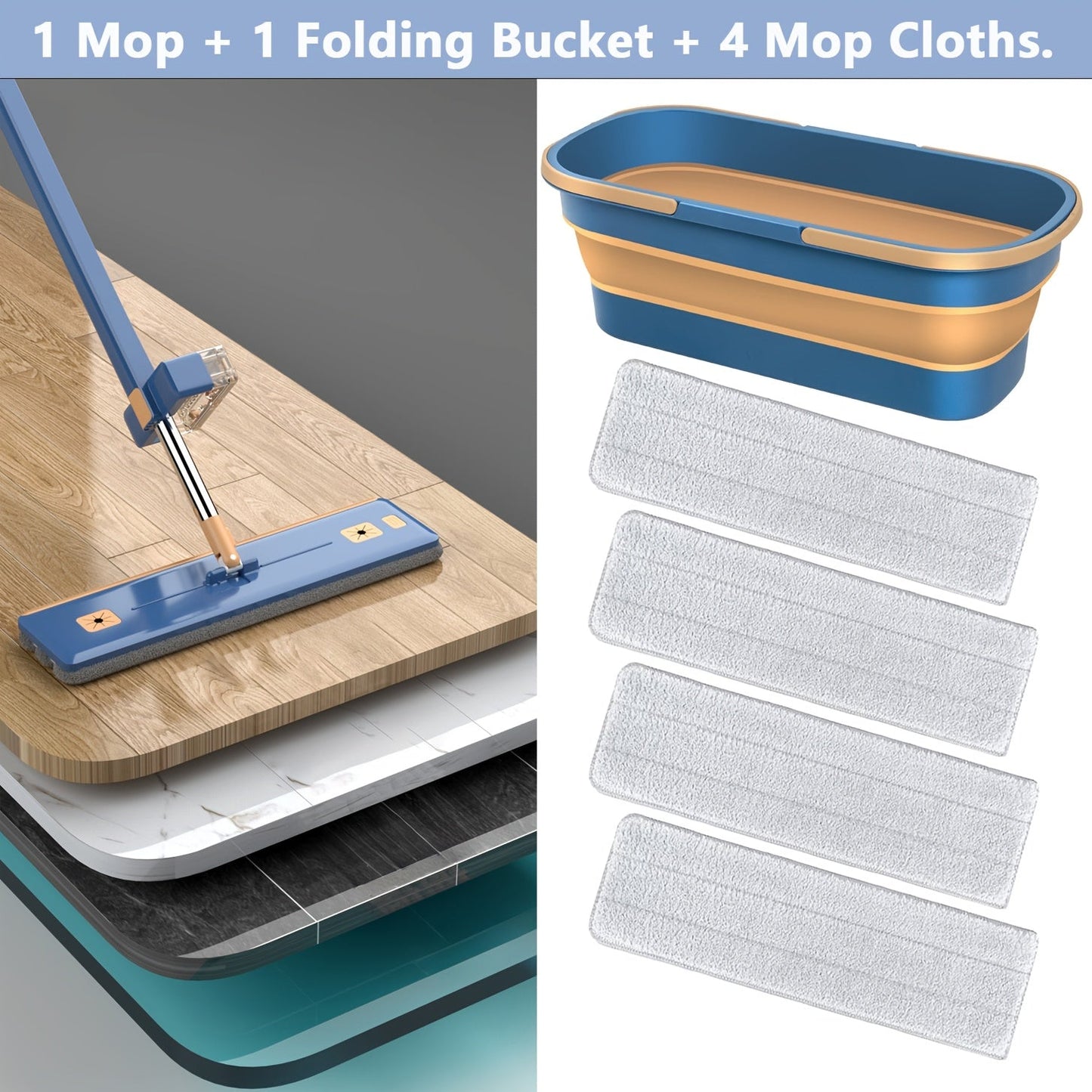 Hands-free 360° Rotating Microfiber Mop And Bucket Set with Dewatering Scraper - perfect for easy pet hair removal from any surface, wet or dry. Ideal for use in homes, hotels, and schools. A must-have tool for effortlessly removing pet hair.