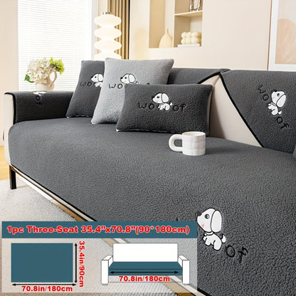 Soft Sherpa sofa cover, pet-friendly, non-slip, machine washable.