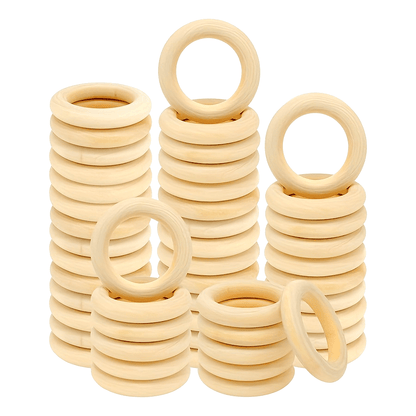 Set of 24 5cm/1.97inch Natural Wood Rings for Crafting, Macrame, and DIY Projects. Unpainted Wooden Rings for Jewelry Making and Pendant Connectors