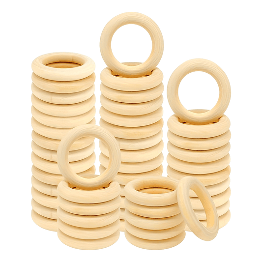 Set of 24 5cm/1.97inch Natural Wood Rings for Crafting, Macrame, and DIY Projects. Unpainted Wooden Rings for Jewelry Making and Pendant Connectors