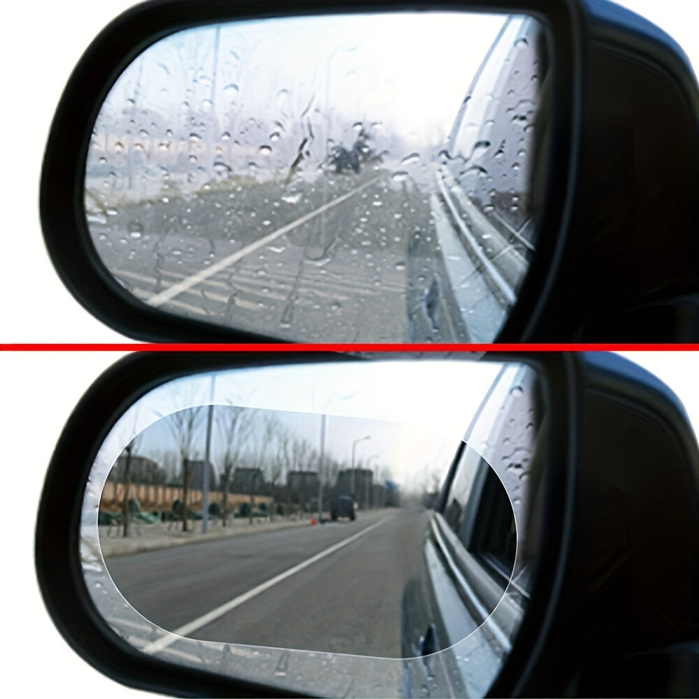 2pcs Car rearview mirror rainproof film, full screen anti-fog and waterproof membrane for enhanced safety and visibility while driving in rainy or foggy conditions. Ideal for outdoor