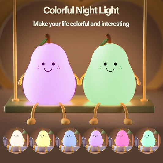 YETHKE Beautiful Pear-Shaped LED Night Light featuring Multiple Color Modes - Ideal for Adding a Touch of Style to Nurseries and Bedrooms.