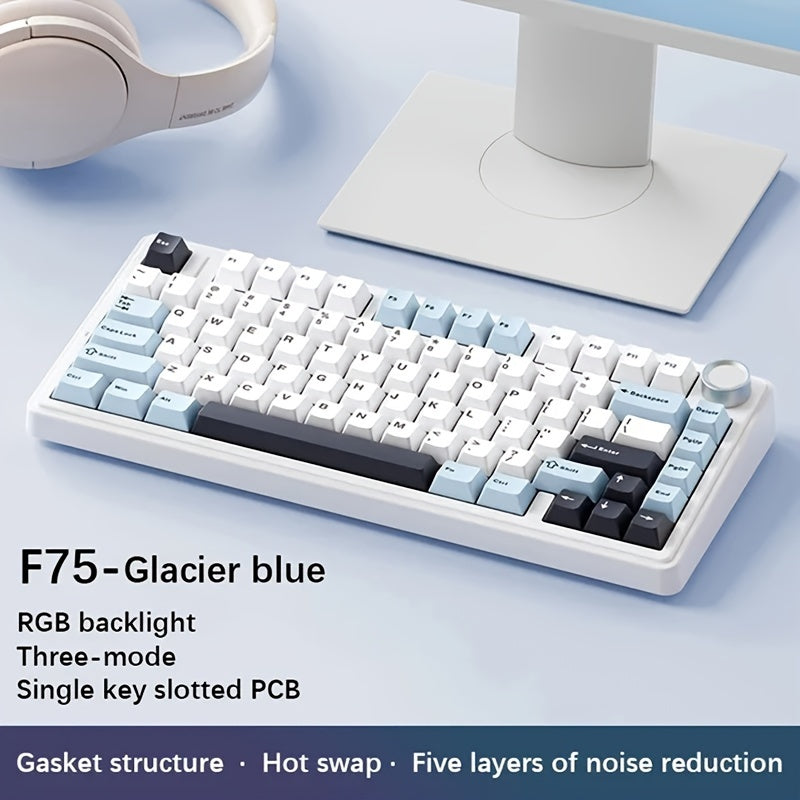 AULA F75 Mechanical Gaming Keyboard: 2.4G Wireless/Wired, RGB Backlit, Hot-Swappable, Customizable Layout, OEM Profile, USB Rechargeable - Ideal for Office & Gaming.