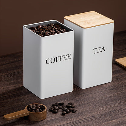 1 set of 3 pieces, which includes a coffee storage jar, a tea point coffee bean storage jar, and a square jar with a bamboo lid and iron art display