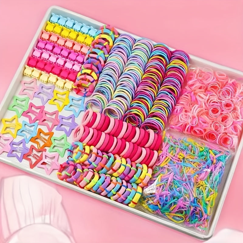 875-piece hair accessory set for girls, with princess-themed hairpins, clips, and ties, no gift box included.