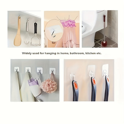 10 Easy Install No-Damage Wall Hooks - Self-Adhesive, Punch-Free Plastic Hooks for various items - Ideal for storage in Bathroom, Bedroom, Office, Kitchen.