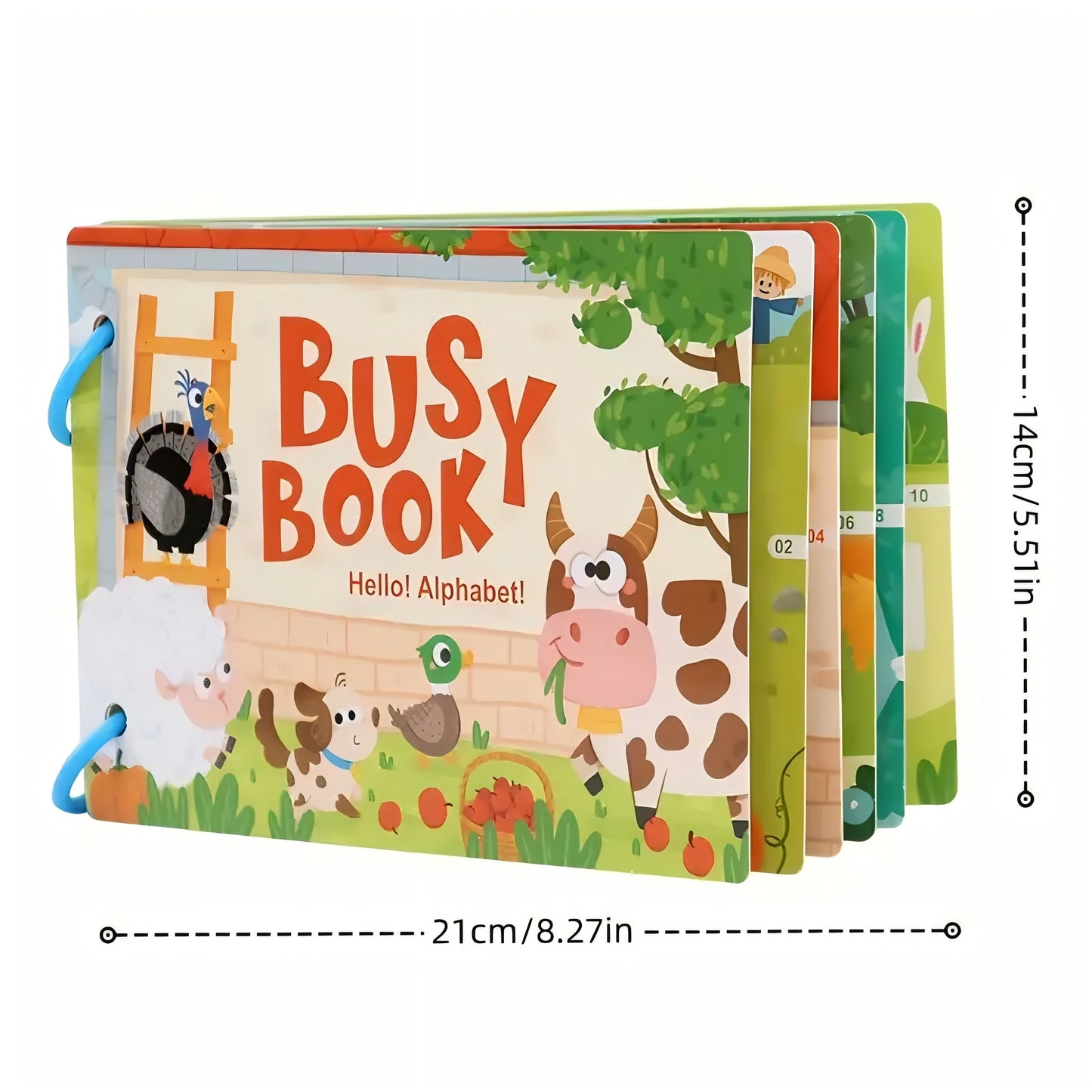 Interactive educational busy book for ages 3+ with alphabet and logic activities. Vibrant paper materials make it an early learning cognitive game, perfect for preschoolers.