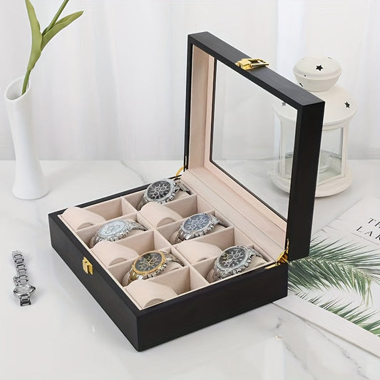 Elegant Black PU Leather Hand Jewelry Watch Storage Box with Dustproof Transparent 6/10 Slots, Equipped with Lock - Perfect Gift Choice