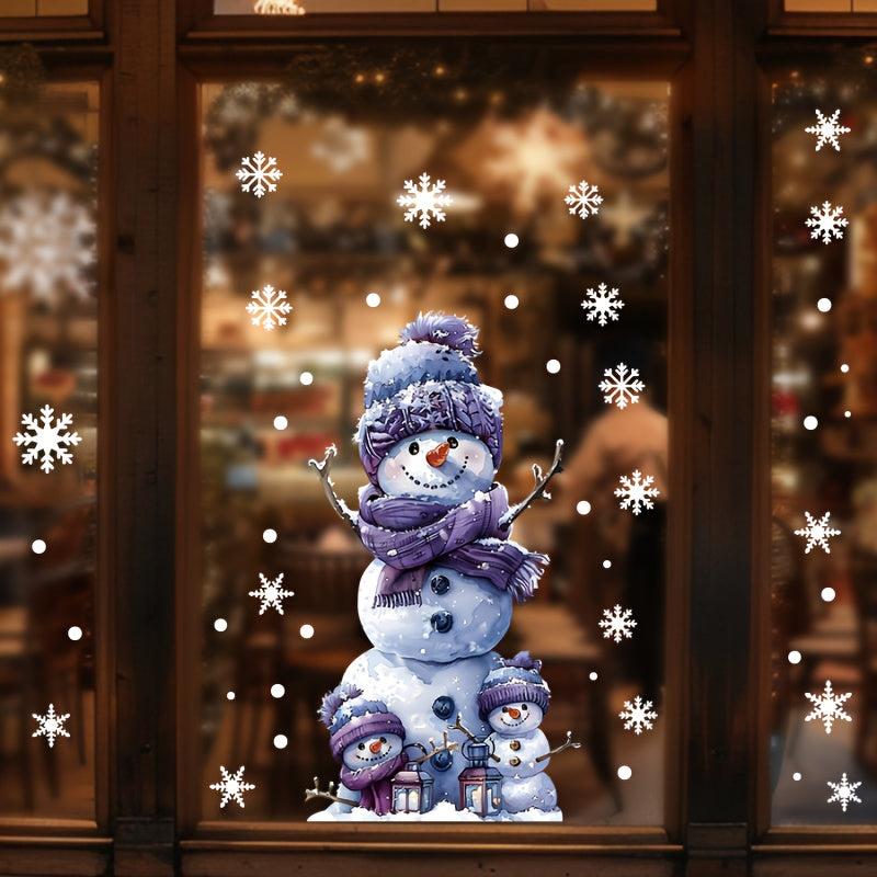 One adorable Snowman Christmas Window Cling - Double-Sided, Reusable PVC Static Decal for Festive Home and Office Decoration