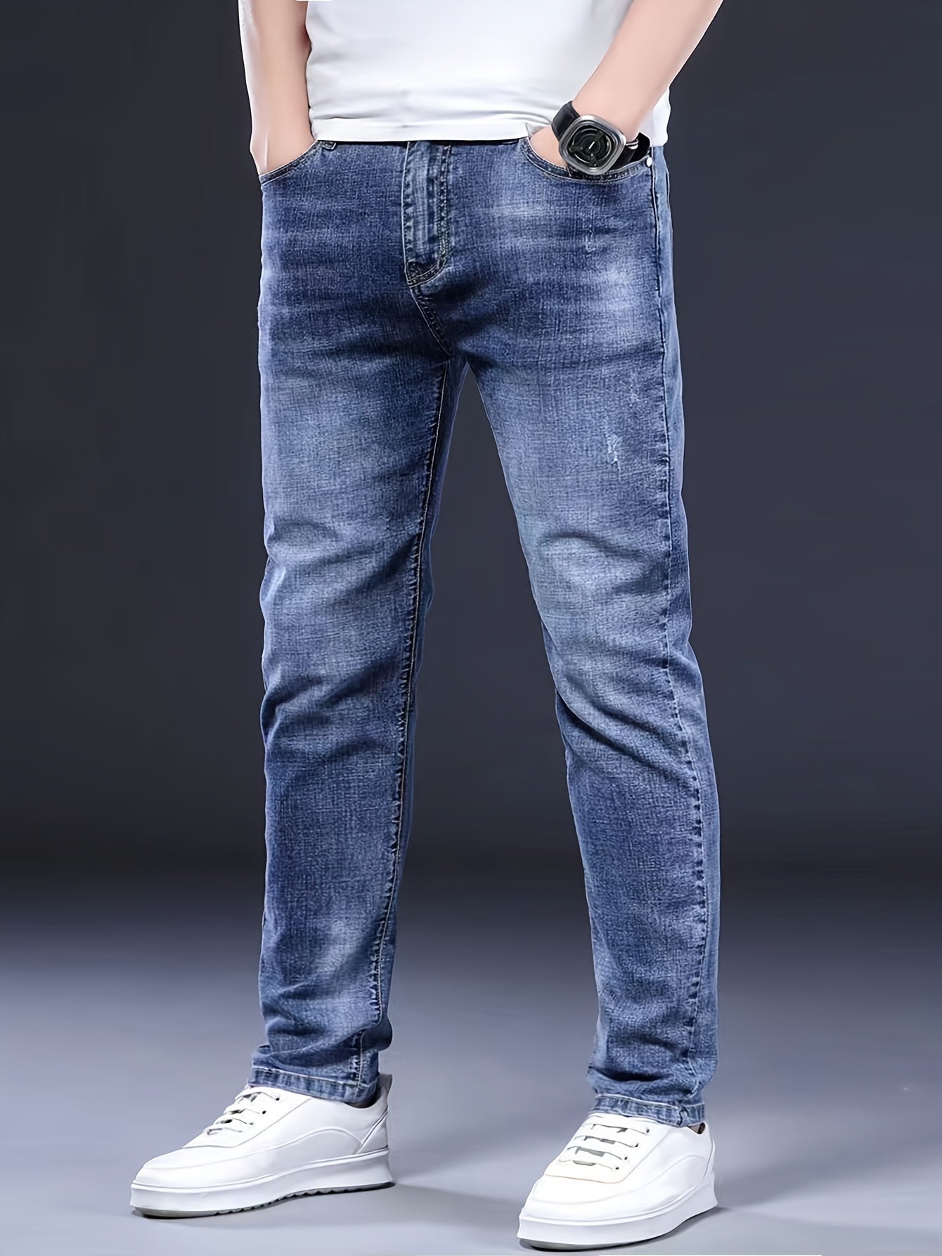 Men's Straight Leg Denim Pants, Classic Design Jeans, Versatile Year-Round