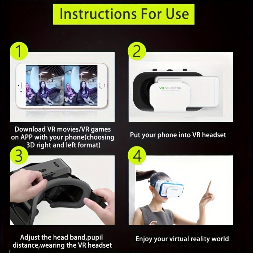 1pc Shinecon 3D VR Glasses for smartphones, non-wireless virtual reality headset with viewer function, no battery needed.