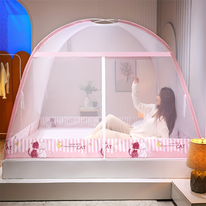 This product is a 1-piece Pop-Up Mongolian Yurt Mosquito Net designed for bedrooms. It can be set up in just 1 second and provides 360° protection. The net offers a large space and features a fun cartoon design. It serves as an anti-mosquito tent bed