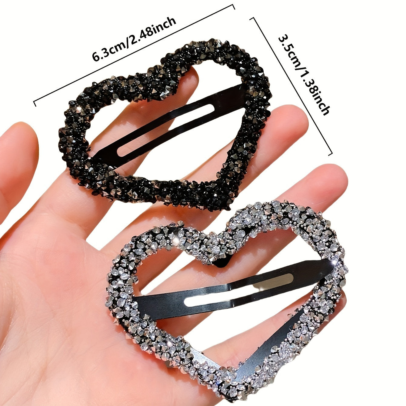 4 fashionable girl's hair clips with glitter heart-shaped rhinestones in mixed colors