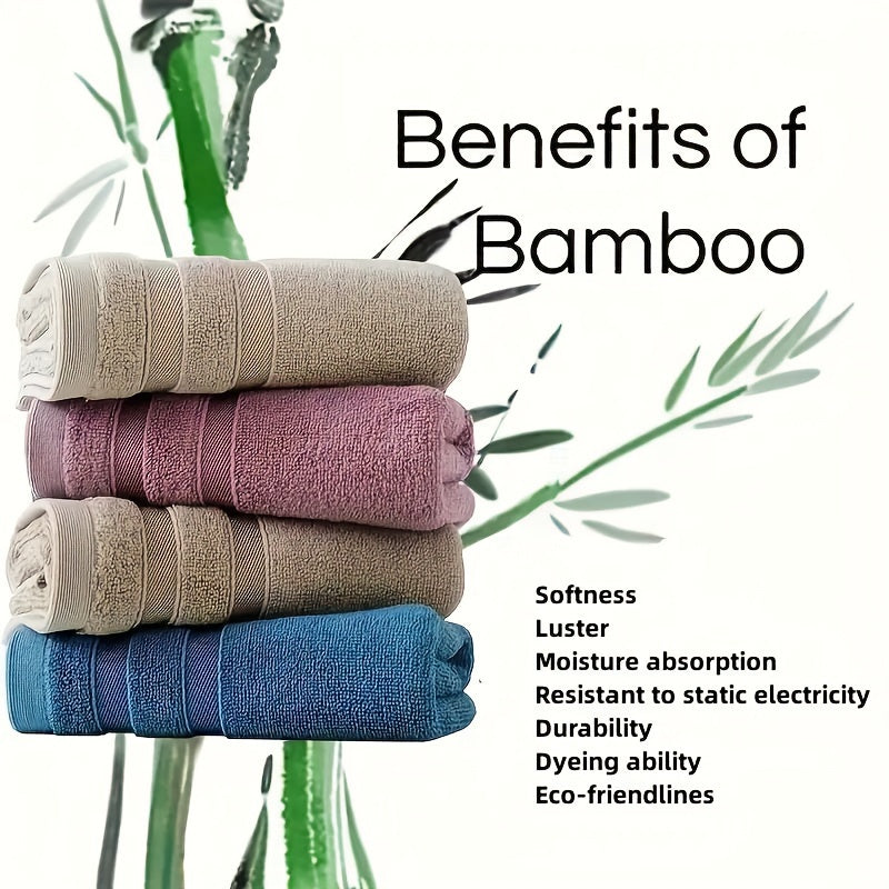 4-Pack of soft and absorbent bamboo hand towels for bathroom with a skin-friendly design featuring a contemporary striped pattern and space theme. Made with 70% bamboo fiber, 18% cotton, and 12% polyester, these towels have a weight of 420gsm and measure