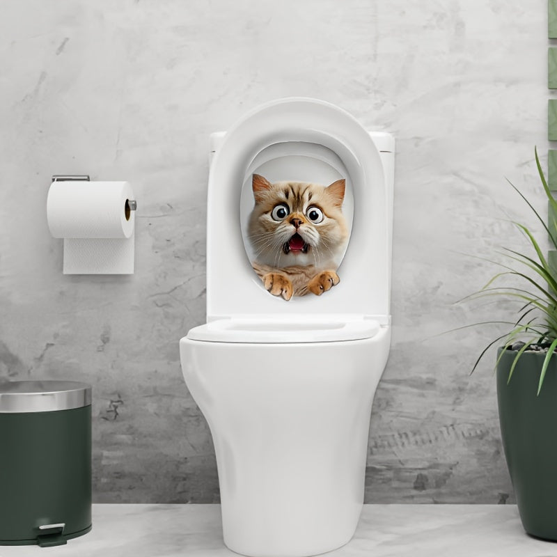 Whimsical toilet sticker featuring a peeking cat adds humor and charm to home decor. Easy to apply on ceramics, single-use with semi-matte finish for a quirky touch.