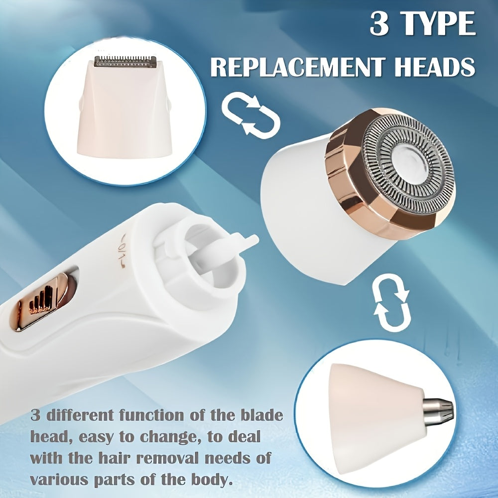 3-in-1 Precision Women's Electric Shaver Kit with multiple attachments, ideal for various hair removal needs.