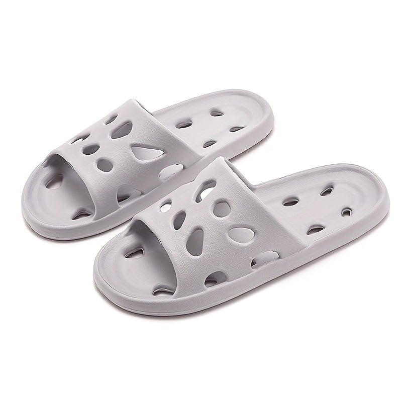 1 Pair of EVA Slippers with Solid Color Hollow-Out Design, Non-Slip Sole, Drainage Holes, and Soft Shower Slides.