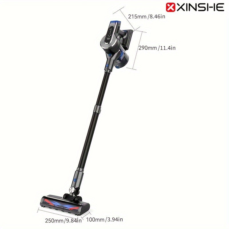 XINSHE WS02 Handheld Vacuum Cleaner with 35000pa suction, 8-in-1 brushless motor, 7x2200mAh battery, LED display, multi-surface cleaning for home and car, ABS body.