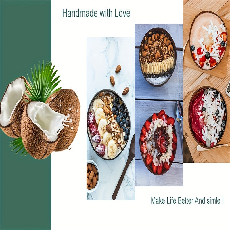 Set of 2 natural coconut bowls for salads, noodles, yogurt, and cereal. Ideal for home and restaurant use.