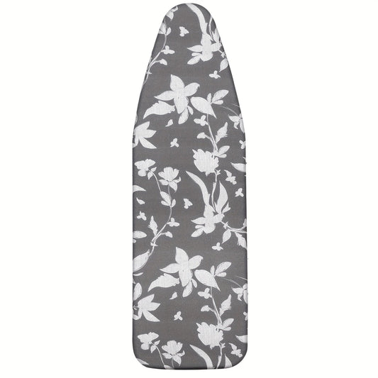 Floral Ironing Board Cover 1pc - Durable & Scorch-Resistant Non-Toxic 400gsm Felt, Adjustable Elastic Straps, Fits Standard Boards, Elegant Gray and White Design for Home Decor