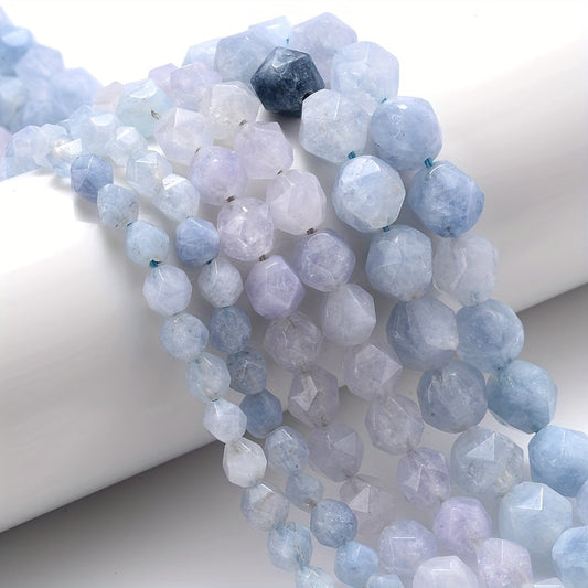 6/8/10mm Faceted Natural Aquamarine Stone Beads for DIY Bracelet and Necklace Making - Loose Spacer Beads for Jewelry Accessories