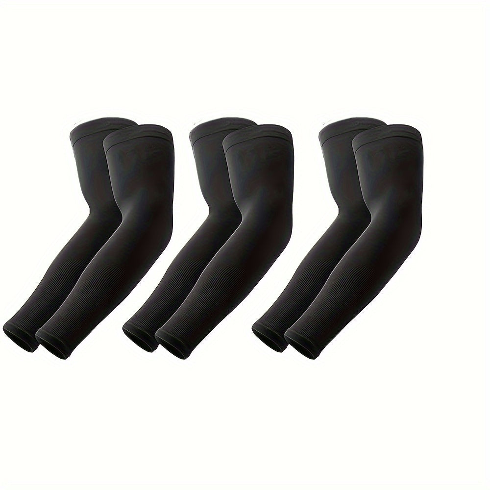 3 pairs of cooling arm sleeves made of ice fabric for sports and daily use, providing breathable, stretchable, quick-drying, and sun protection for summer activities and cycling.