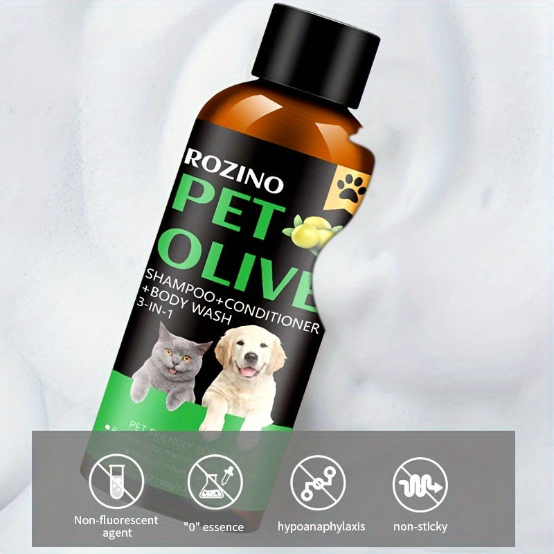 ROZINO 3-in-1 Pet Grooming Shampoo & Conditioner with Fruit Oil Formula for Soft Fur, Long-Lasting Fragrance. Suitable for Cats & Dogs, Penetrates Skin for Dual Care and Fluffy Results.