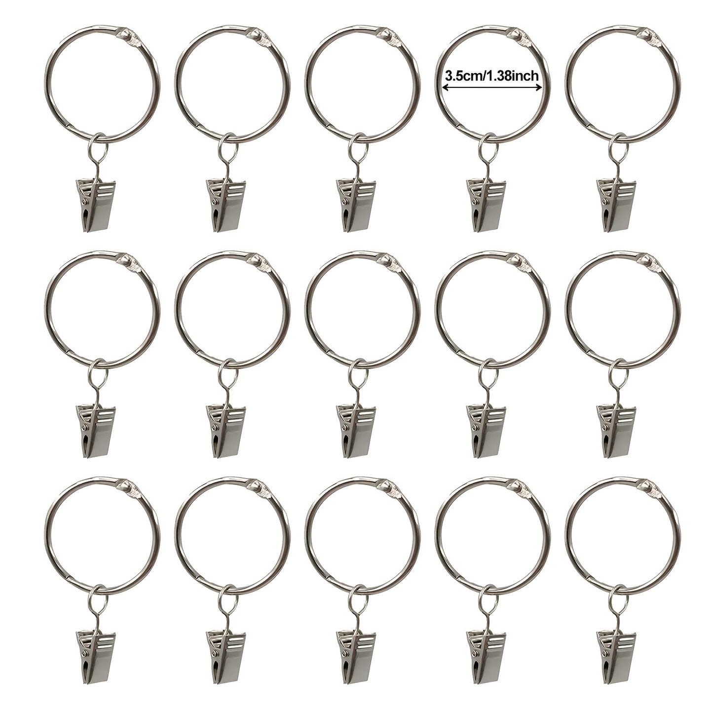 Gold and silver curtain rings with clips, inner diameter 1.38 inches, fixed accessories for curtains.