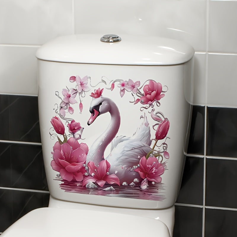 One swan pattern toilet lid sticker for bathroom and kitchen decoration.