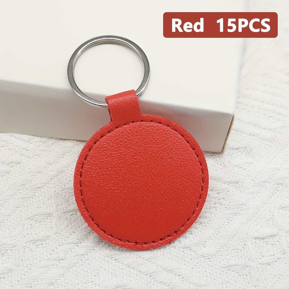 Craft your own leather keychains with this DIY kit containing 15/20 pieces. The round keychains are suitable for both men and women and come with PU leather blanks, key rings, and laser-engraved designs. Perfect for creating personalized holiday gifts or