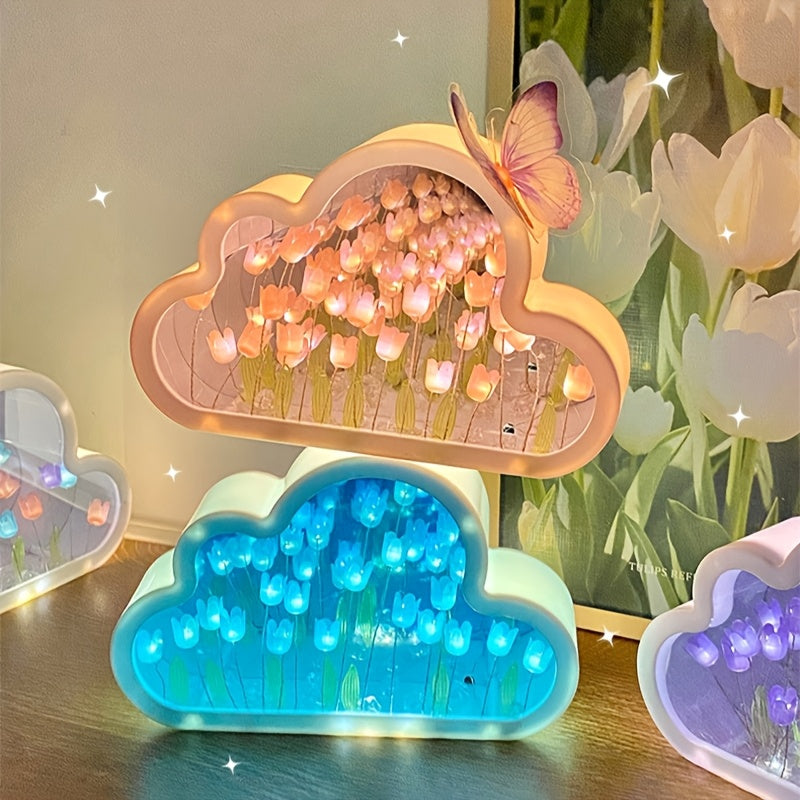 DIY Tulip Cloud Night Light Kit, Handcrafted Acrylic Material, Seasonal Decorative Craft Gift. Compact storage, assembly height under 68.58 cm.